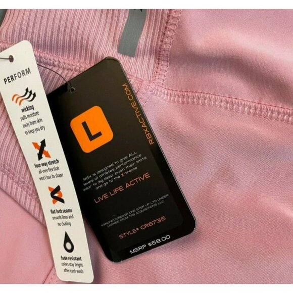 RBX L Pink Stretch Waist Wicking 4 Way Stretch Fold Cell Pockets Capri Leggings - Picture 7 of 7